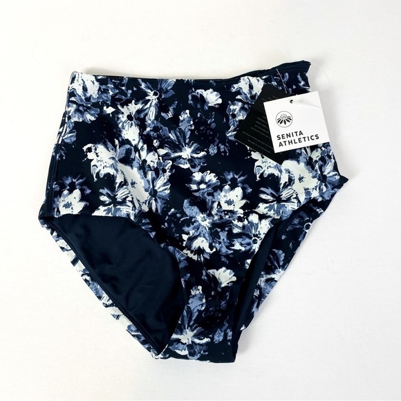 Senita Athletics High Waist Botanical Navy Bikini Bottoms Size XS - Picture 2 of 6